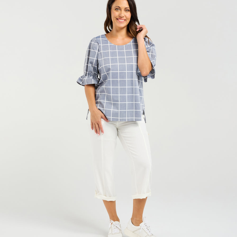 
                  
                    Sadie Top-Blue Grid
                  
                