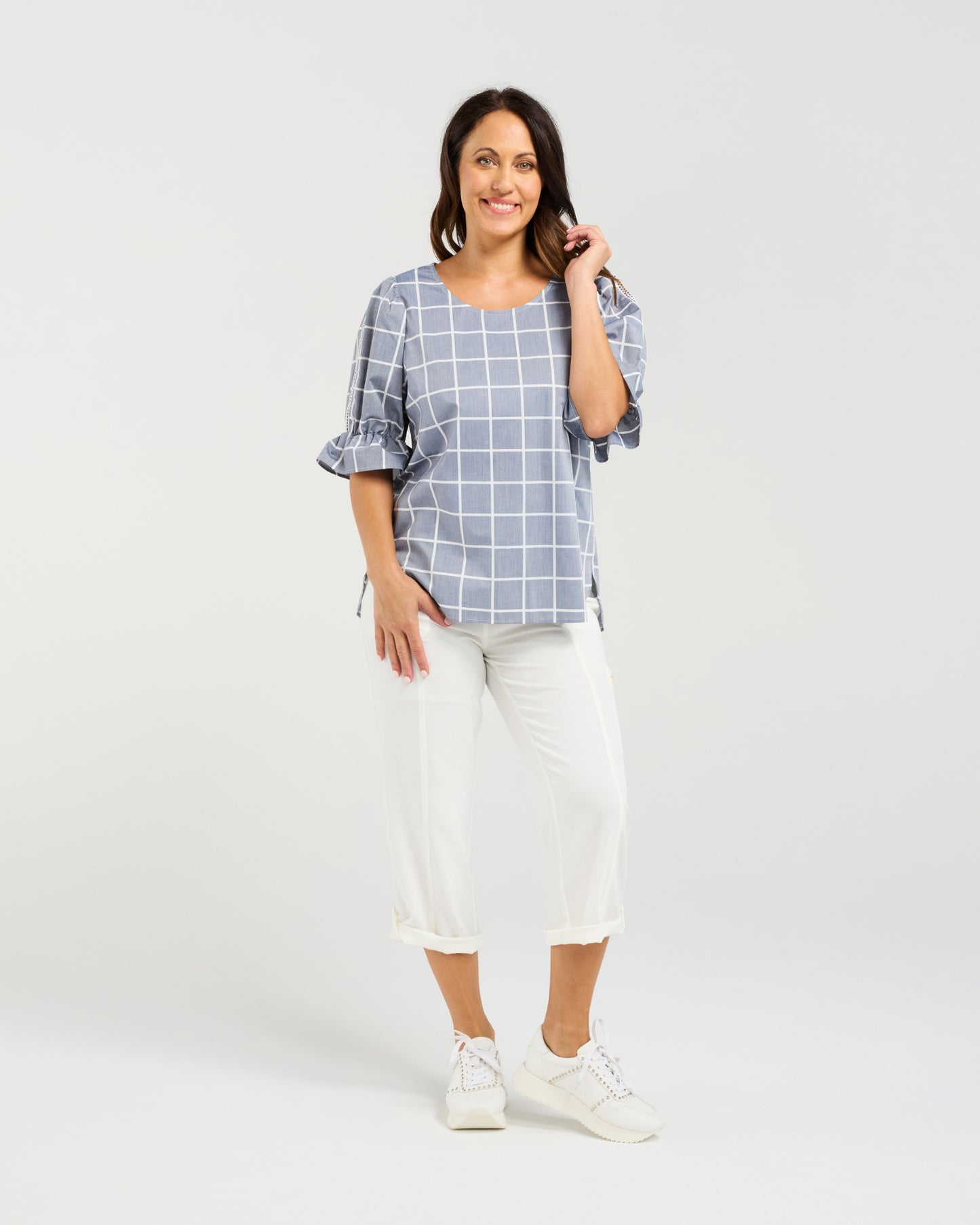 
                  
                    Sadie Top-Blue Grid
                  
                