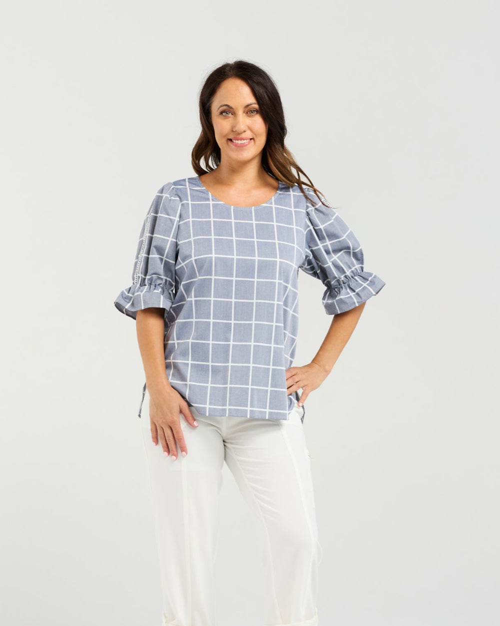 Sadie Top-Blue Grid