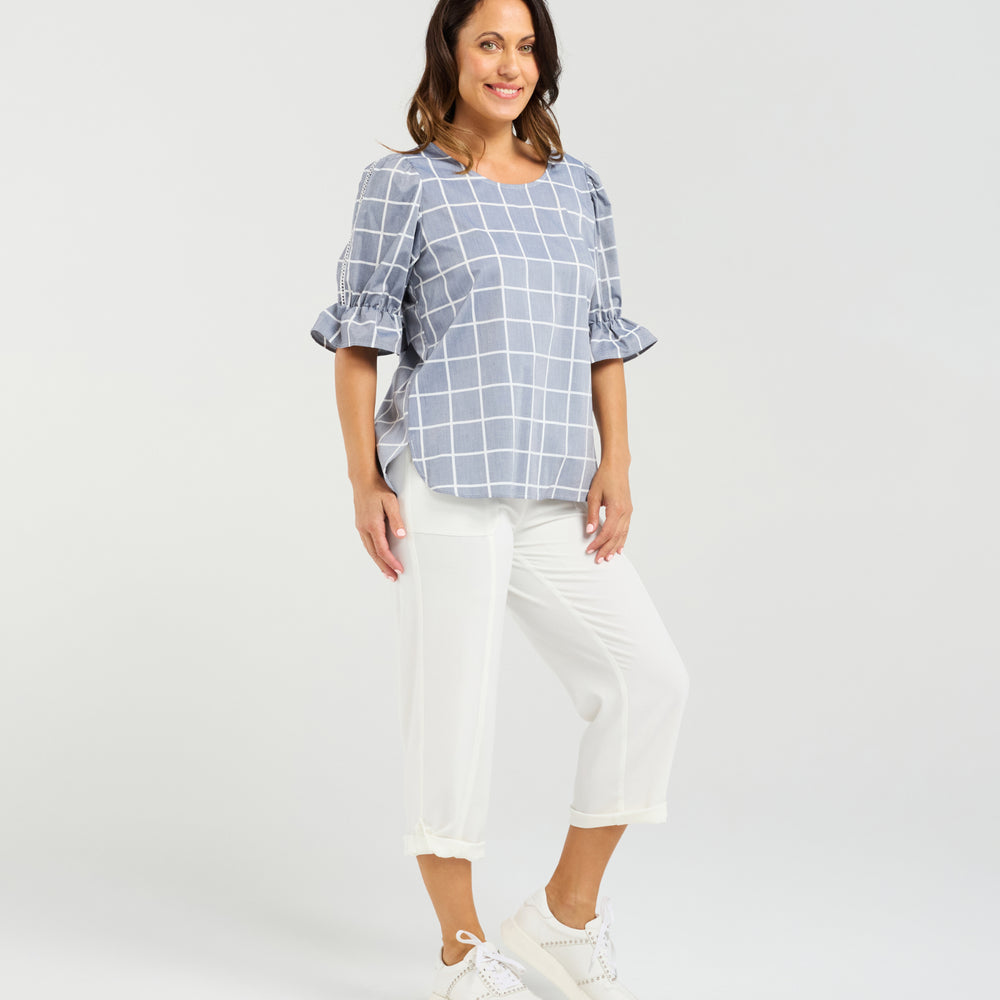 
                  
                    Sadie Top-Blue Grid
                  
                