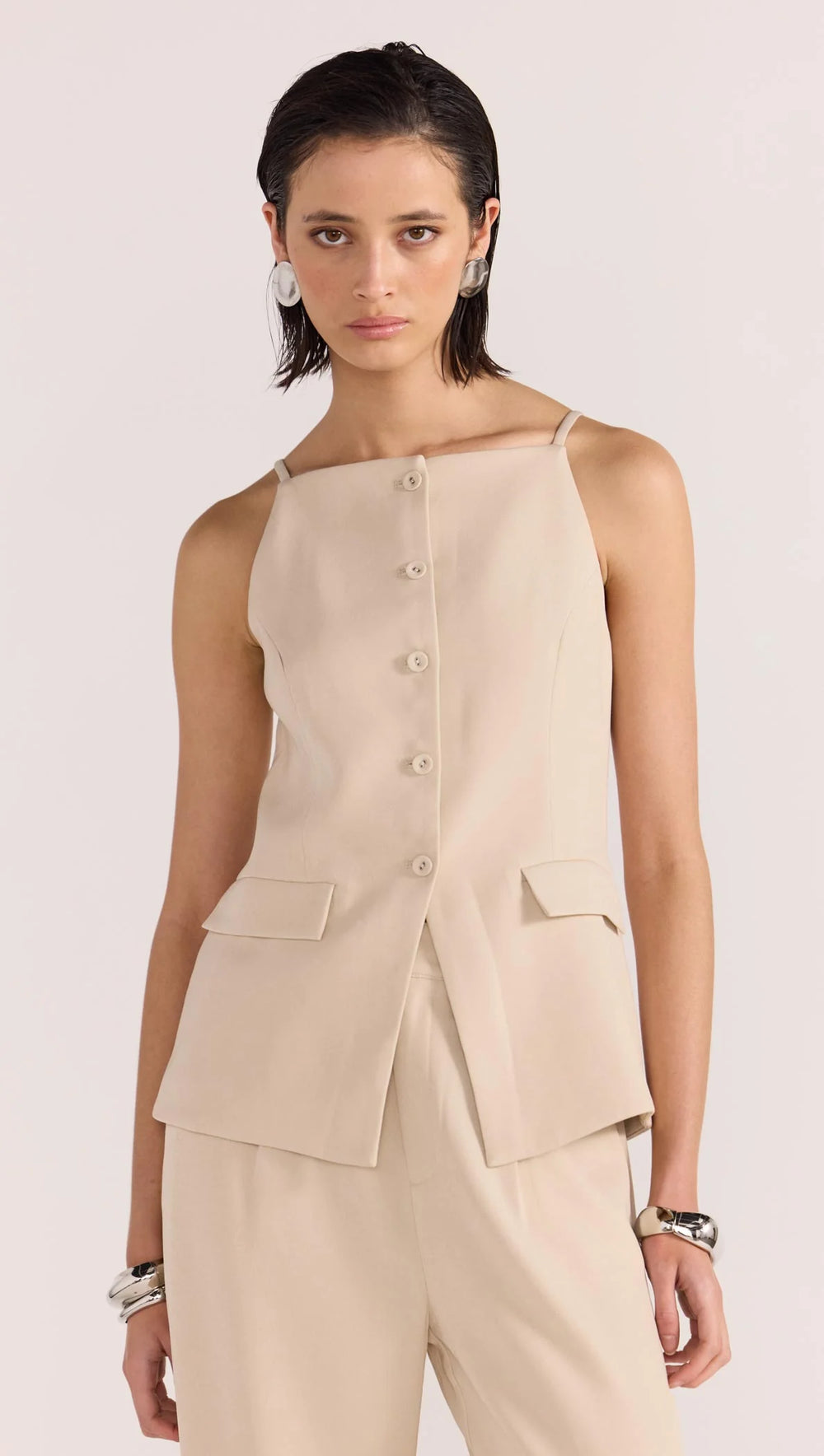 HAYDEN LONGLINE VEST -Beige
