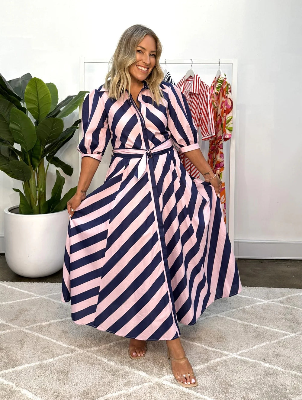 BIANCA DRESS - NAVY/PINK STRIPE