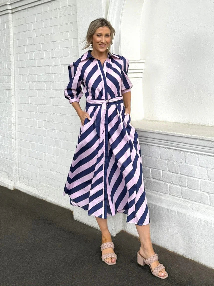 
                  
                    BIANCA DRESS - NAVY/PINK STRIPE
                  
                