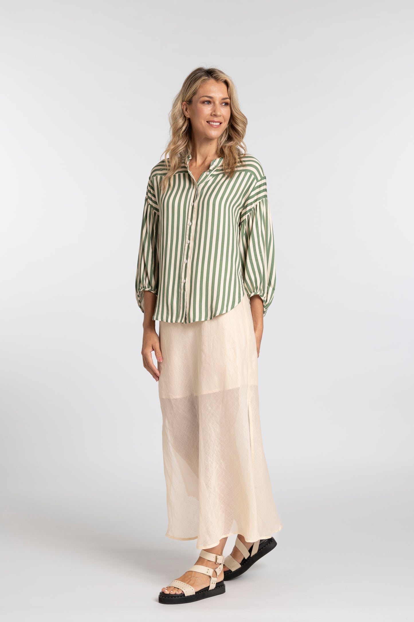 
                  
                    BRONTE BLOUSE-GREEN STRIPE
                  
                