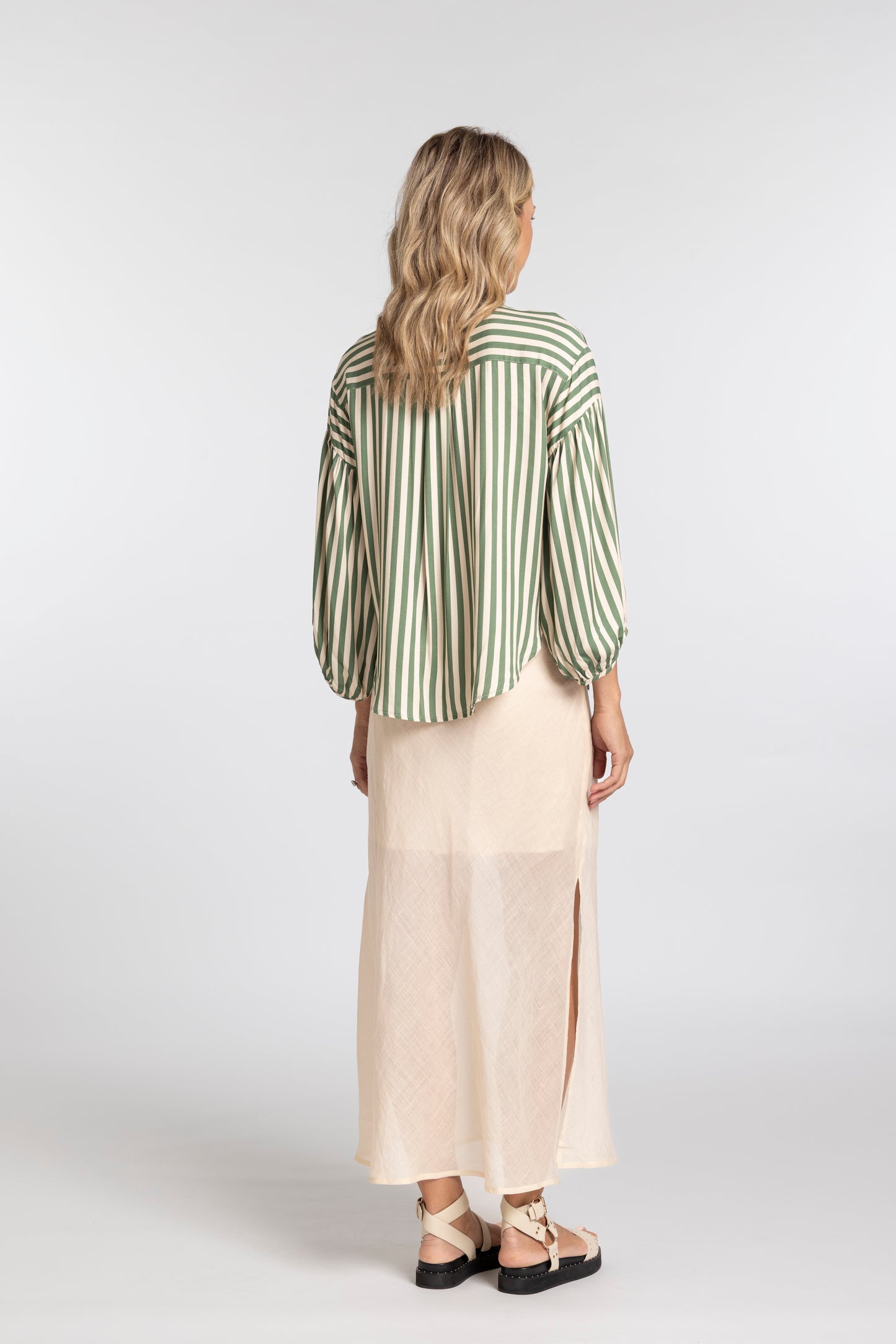 
                  
                    BRONTE BLOUSE-GREEN STRIPE
                  
                
