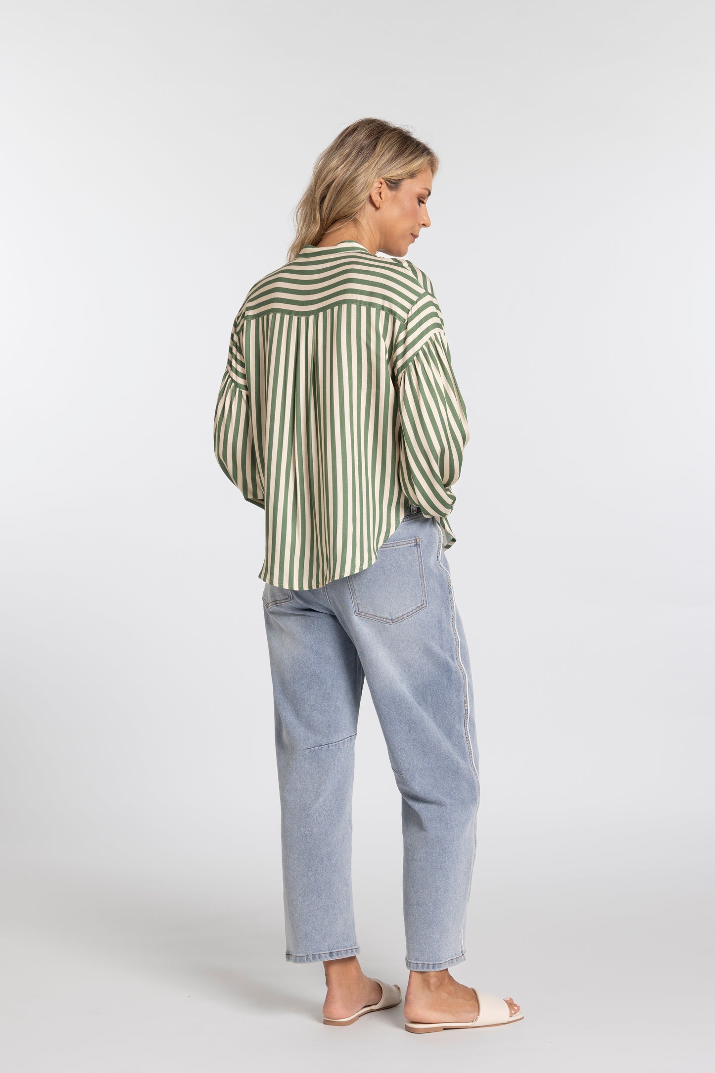 
                  
                    BRONTE BLOUSE-GREEN STRIPE
                  
                