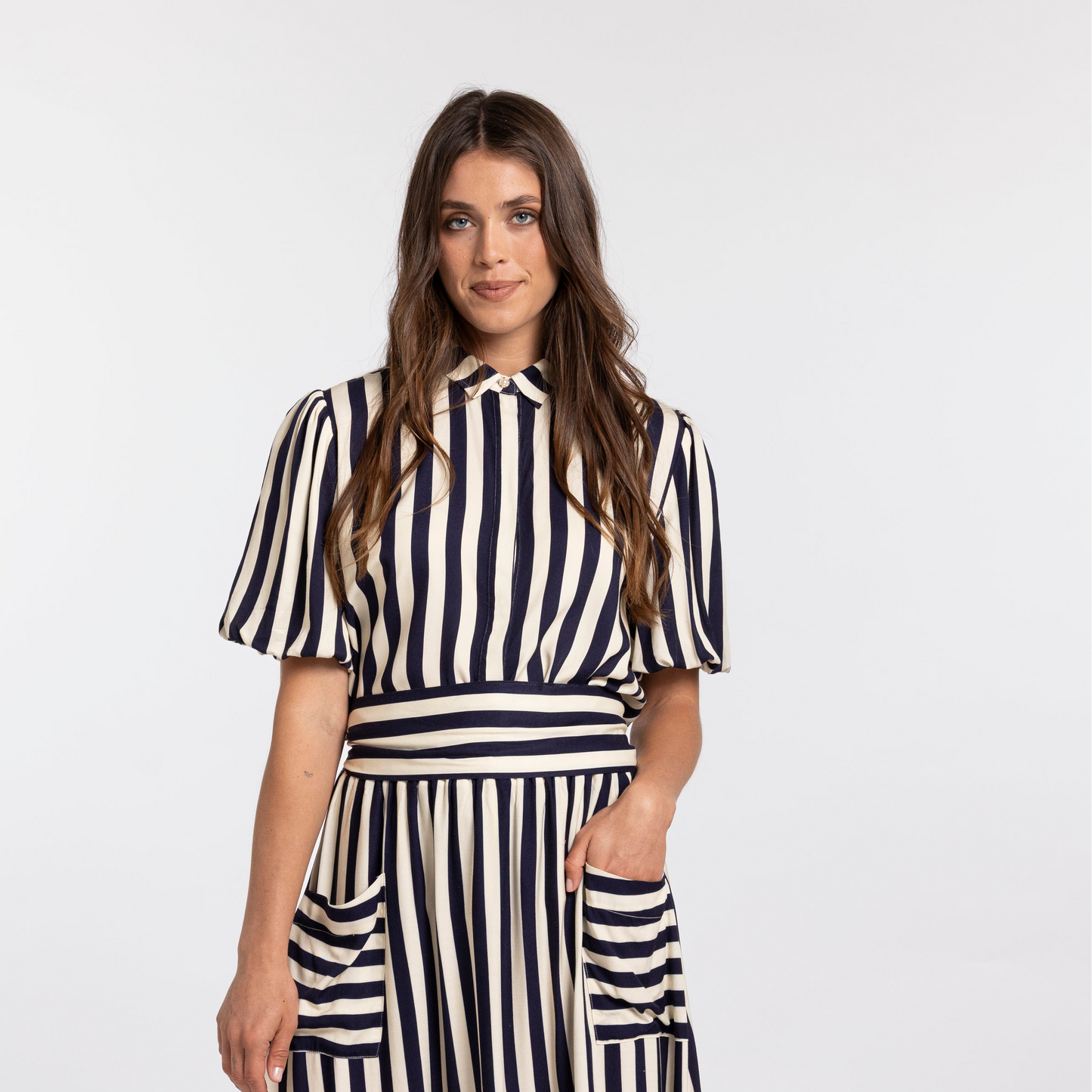 
                  
                    EVELYN BLOUSE-NAVY STRIPE
                  
                