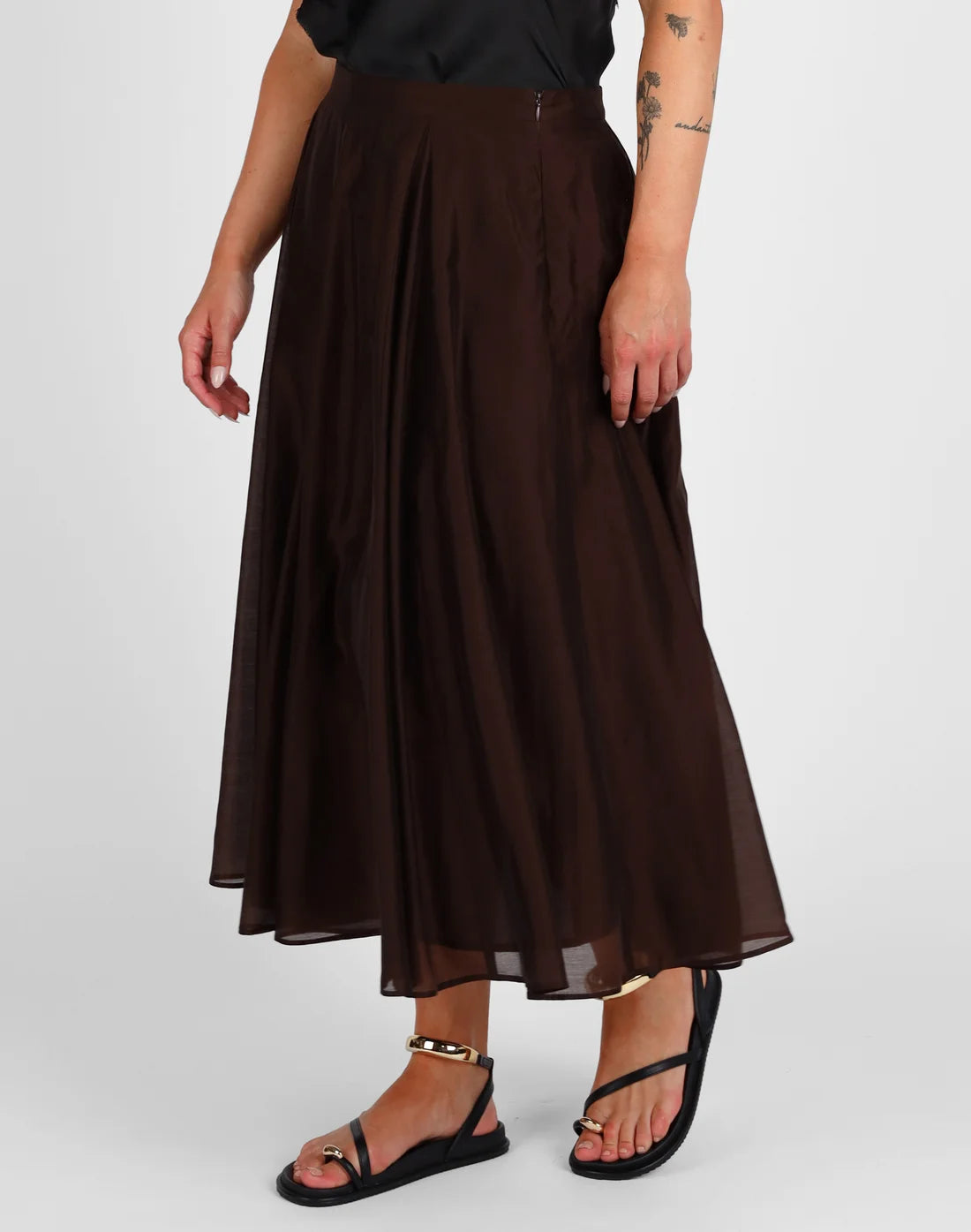 
                  
                    Full Pleated Detail Midi Skirt-Cocoa
                  
                
