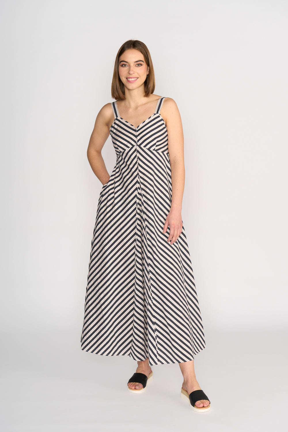 K1067 Gala Dress-Black/ Ecru Stripe