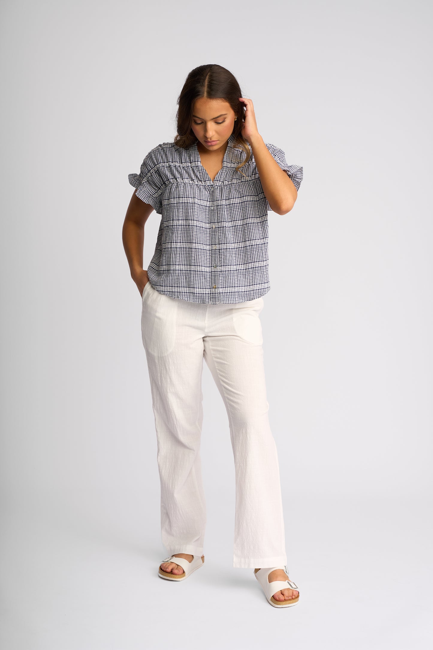 
                  
                    KNEWE ADDISON TOP-INK GINGHAM
                  
                