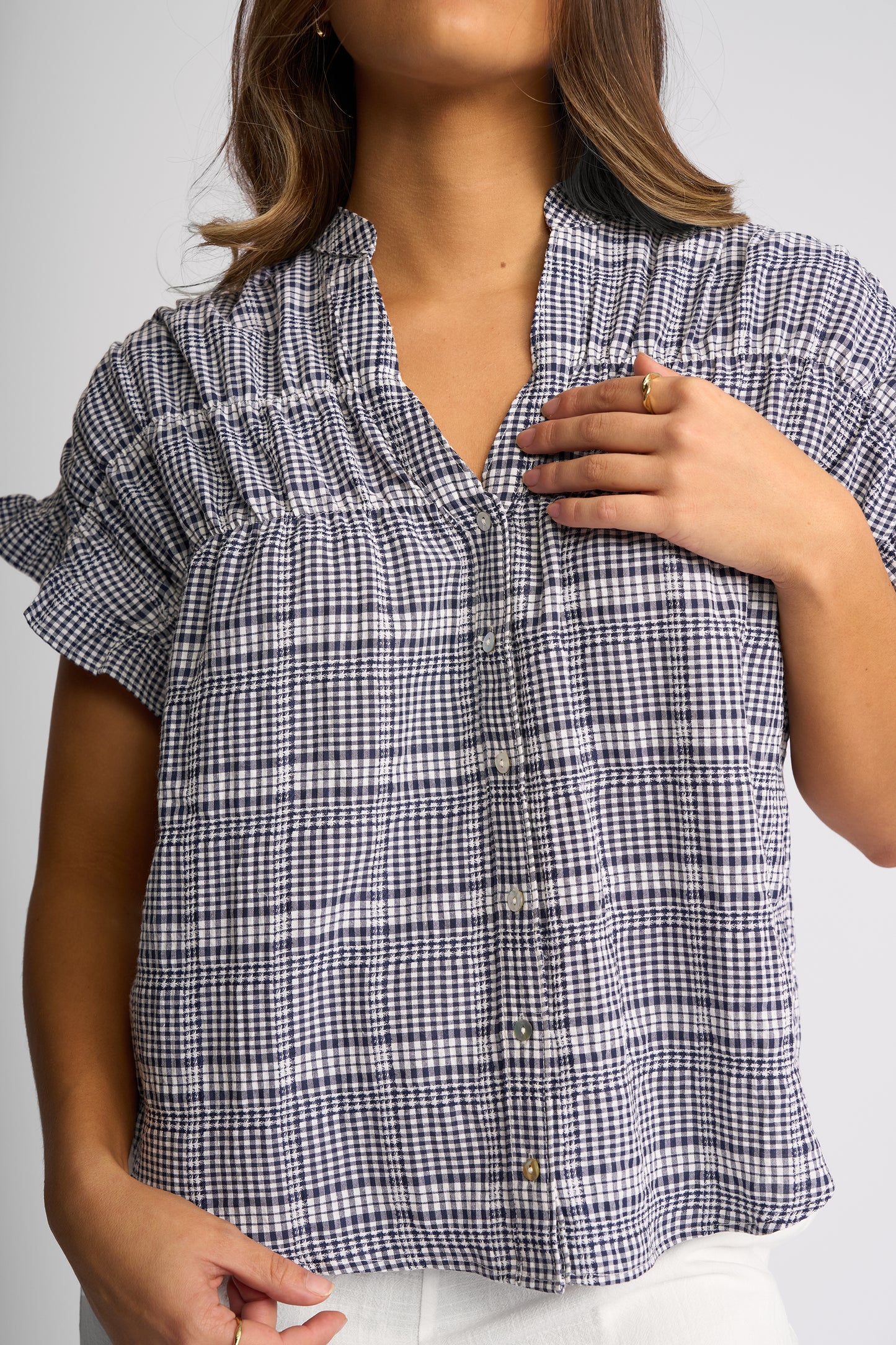 
                  
                    KNEWE ADDISON TOP-INK GINGHAM
                  
                
