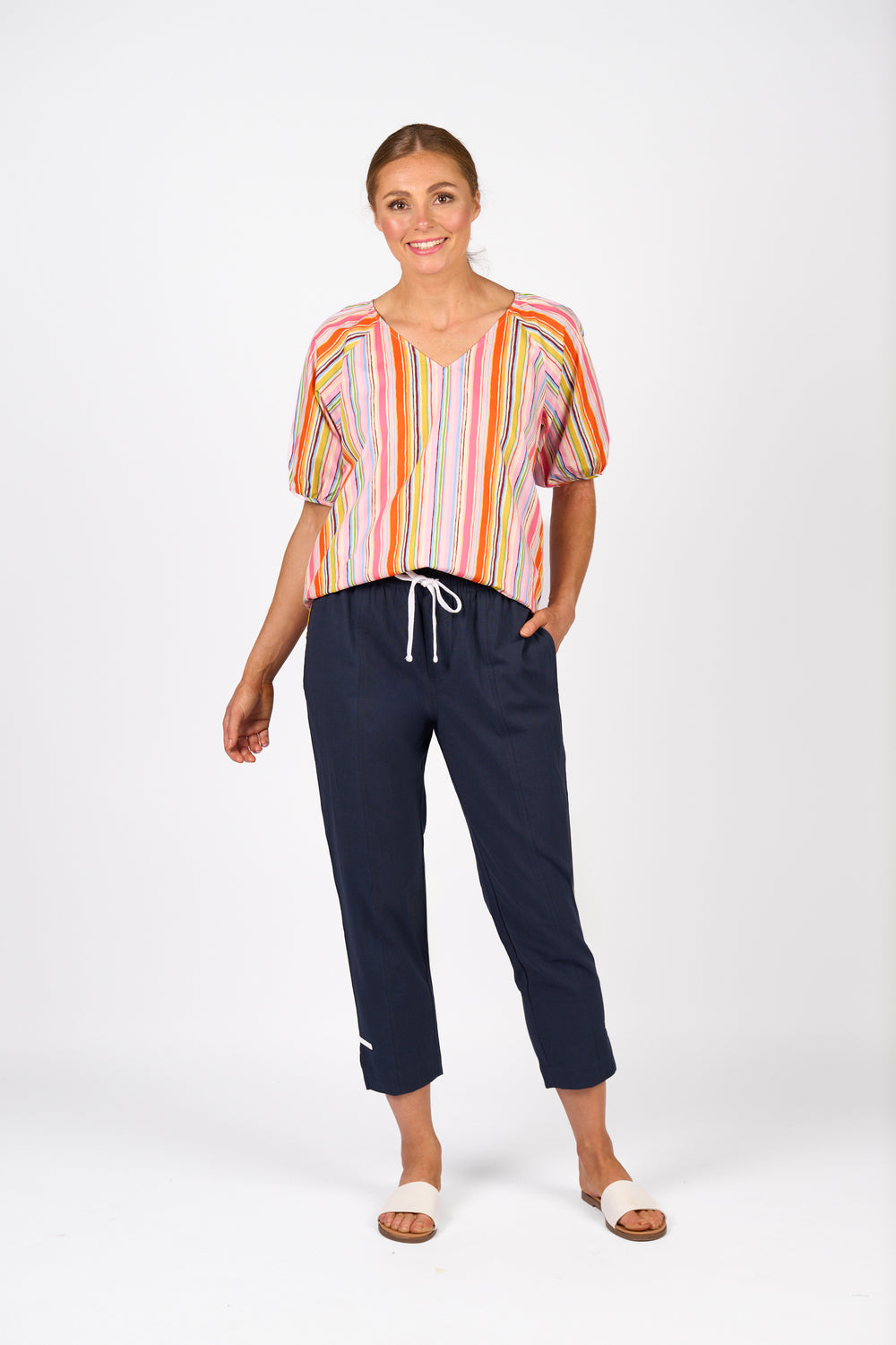 K7076-Checker Pant-Ink/ White