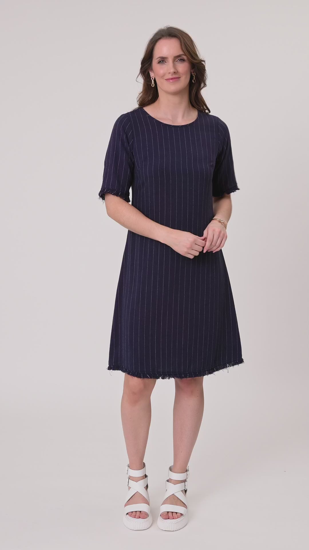 
                  
                    Load and play video in Gallery viewer, Allegra Linen Dress-Navy
                  
                