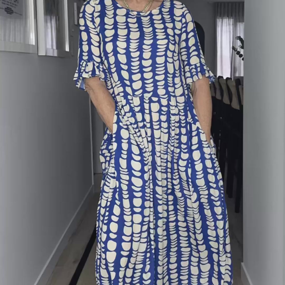 
                  
                    Load and play video in Gallery viewer, Madonna Dress -Cobalt Print
                  
                