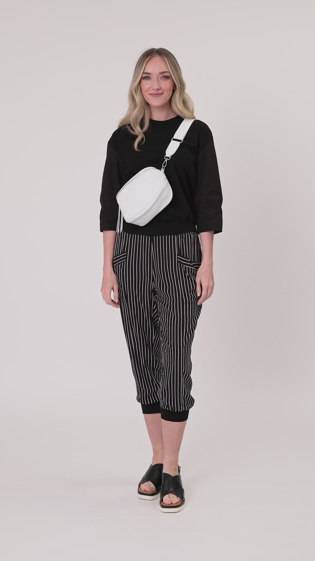 
                  
                    Load and play video in Gallery viewer, Harem Pant Black/white stripe
                  
                
