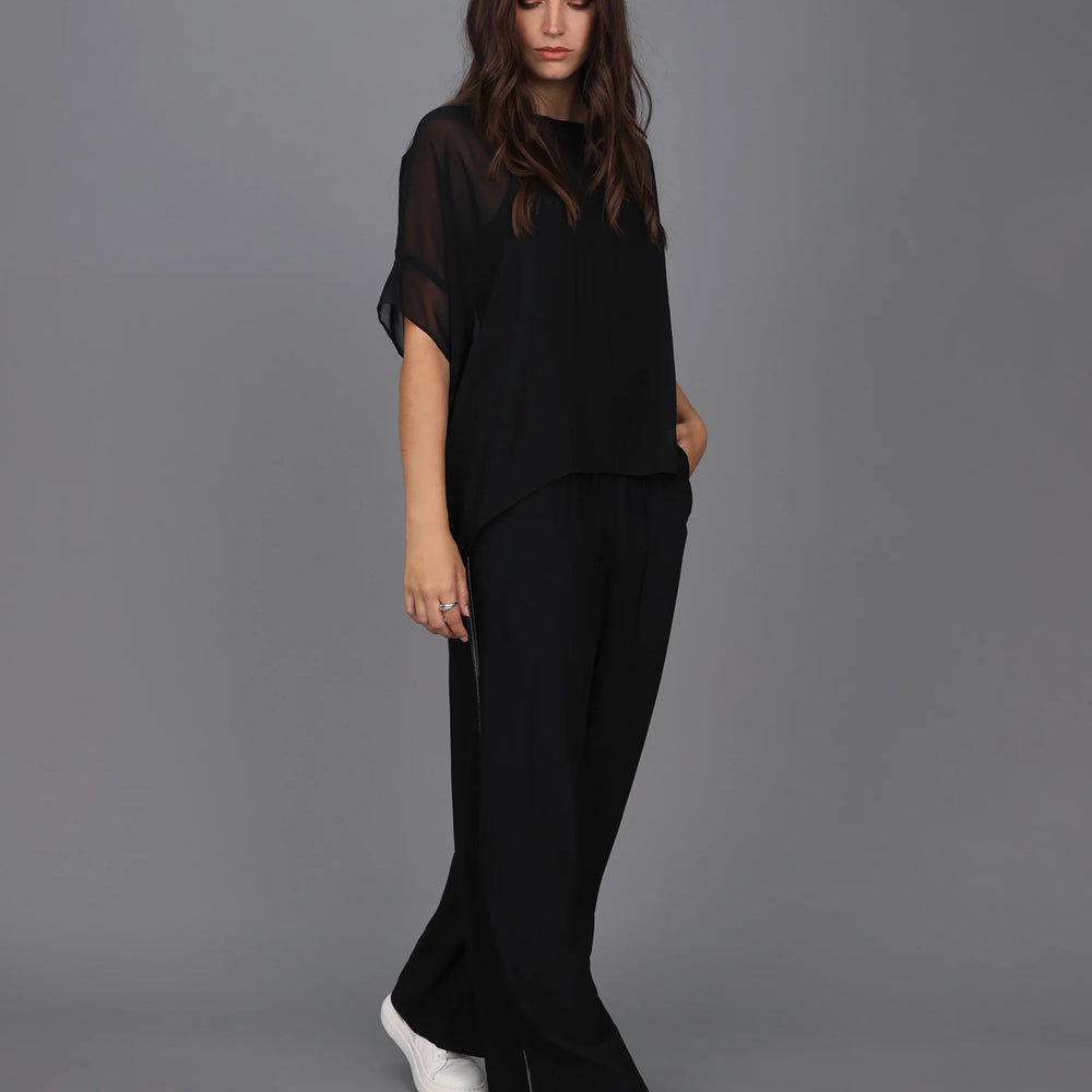 
                  
                    Relaxed Sheer Short Sleeve Top -BLACK
                  
                