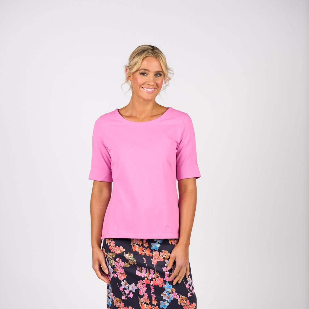 4262-Boat Neck Top with Cuffed Sleeve-Orchid