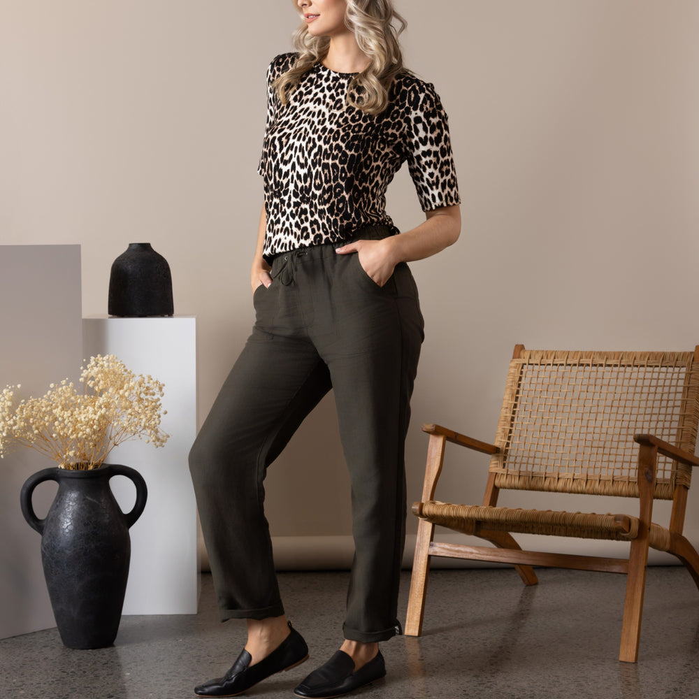 
                  
                    4329-3/4 Sleeve Round Neck Top-Leopard print
                  
                