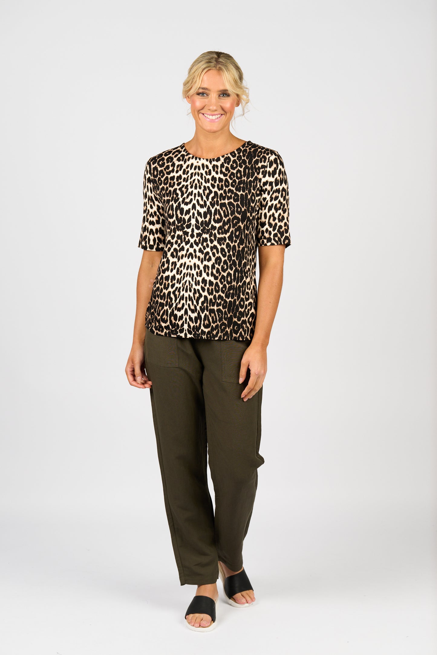 
                  
                    4329-3/4 Sleeve Round Neck Top-Leopard print
                  
                