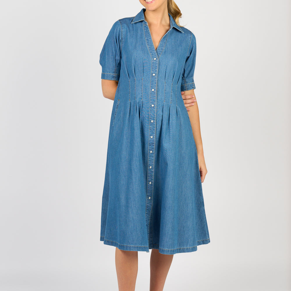
                  
                    6114-Shaped Waist Button-Up Dress with Pockets-Mid wash
                  
                